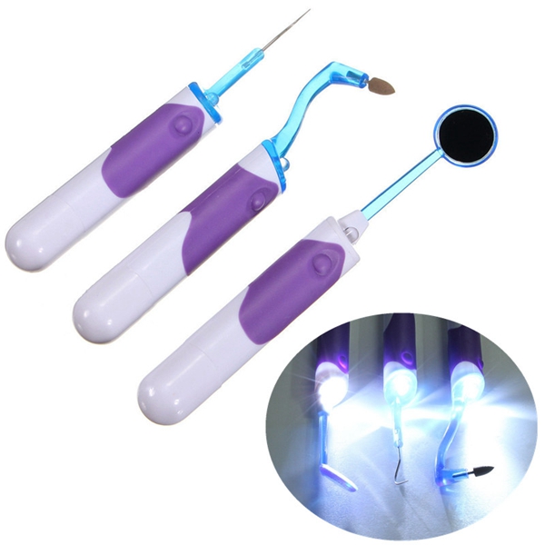 LED Oral Dental Mirror Plaque Verwijder Tand Stain Eraser Set