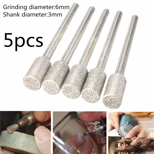 5 stuks 3mm schacht 6mm hoofd Diamant Rotary Burr-bestand voor Dremel