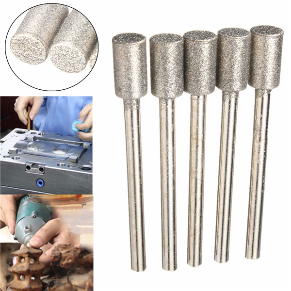 5 stuks 3mm schacht 6mm hoofd Diamant Rotary Burr-bestand voor Dremel