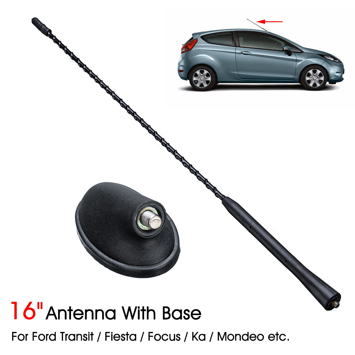 Universele Ford auto antenne - met base - 41 cm - ford: focus
