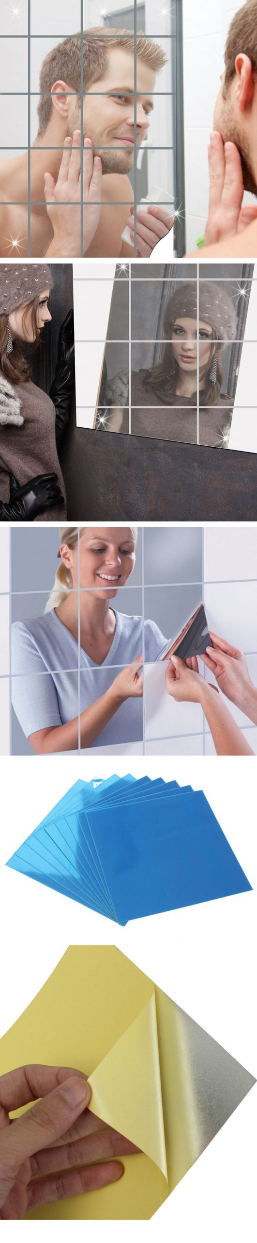 16 Pcs Bathroom Removeable Zelfklevende Mozaïek Tegels Spiegel Muurstickers Home Decor